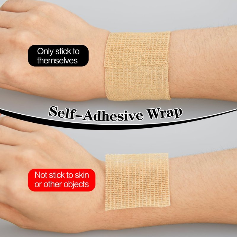 Self Adhesive Cohesive Bandage Wrap 2 Inch x 5 Yards - Black, 6 Pack