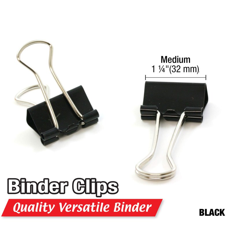 Medium Binder Clips 1 1/4 Inch Black Office Clips for Paper & Organization
