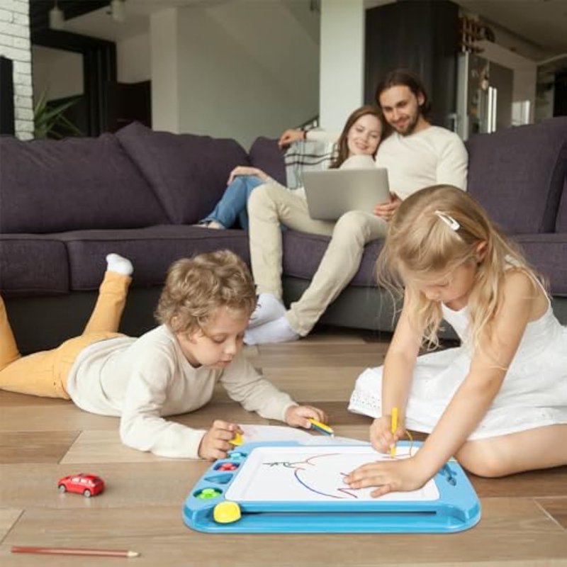 Large Magnetic Drawing Board for Kids - 16x13 Inch Art & Learning Toy with Stamps, Light Blue