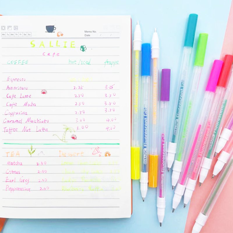 Fluorescent Gel Pens Set - 12 Colors, 0.8mm Medium Point for Writing & Art