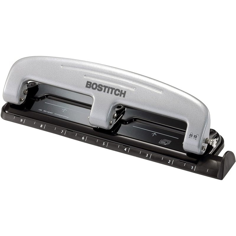 Heavy Duty Three-Hole Punch, 12 Sheets Capacity, Reduced Effort Office Tool