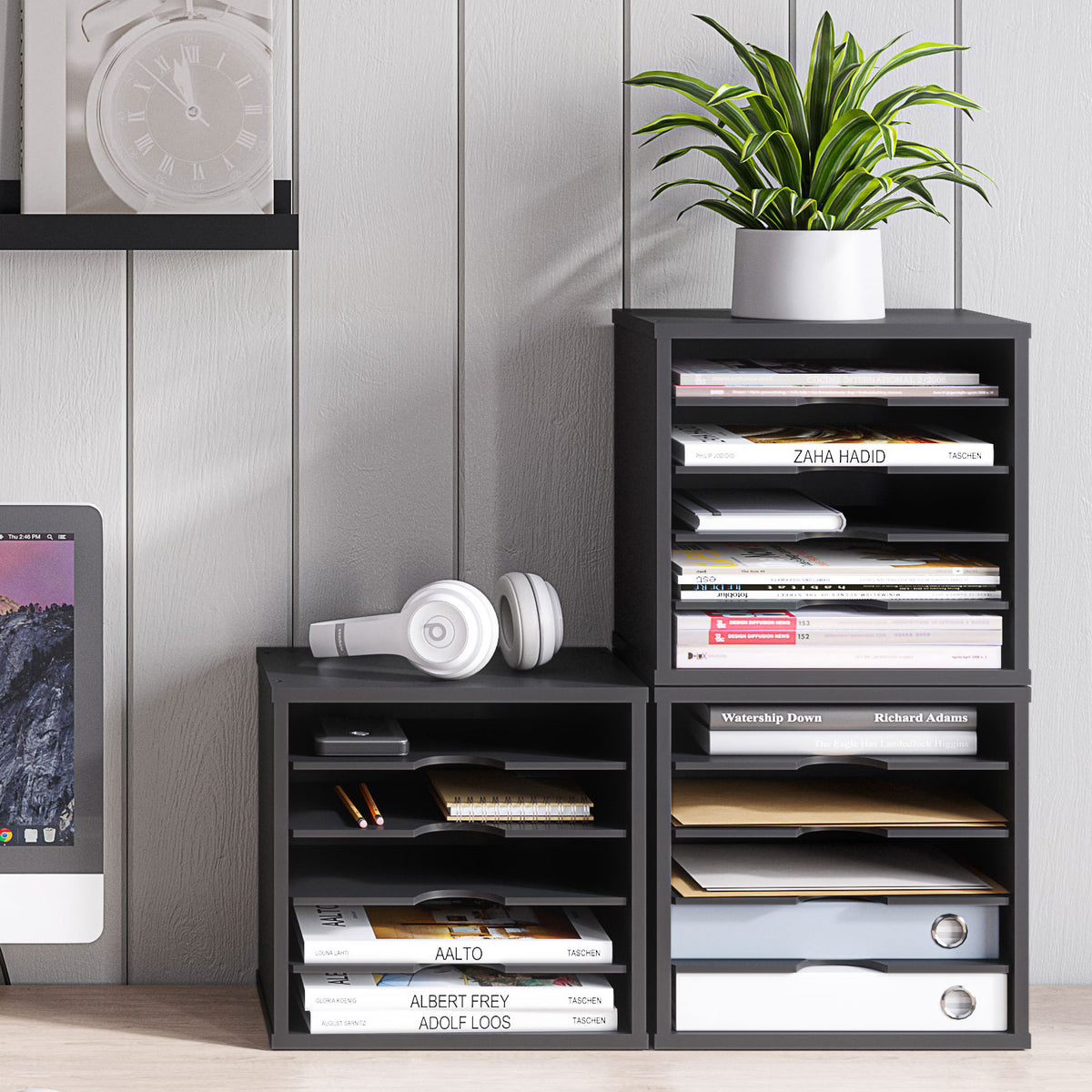 5-Tier Desk File Organizer with Mail Sorter and Storage Compartments