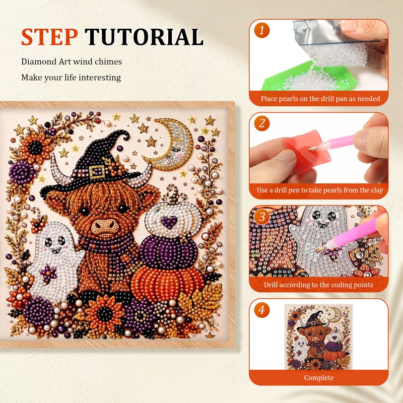 Halloween Pearl Art DIY Kit for Home Decor - Ghost & Pumpkin Design, Partial Drill, Luminous Pearls, Beginner Craft