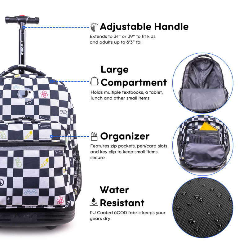 Kids & Adults 18-Inch Rolling Backpack for School & Travel - Lightweight & Durable with Multiple Compartments