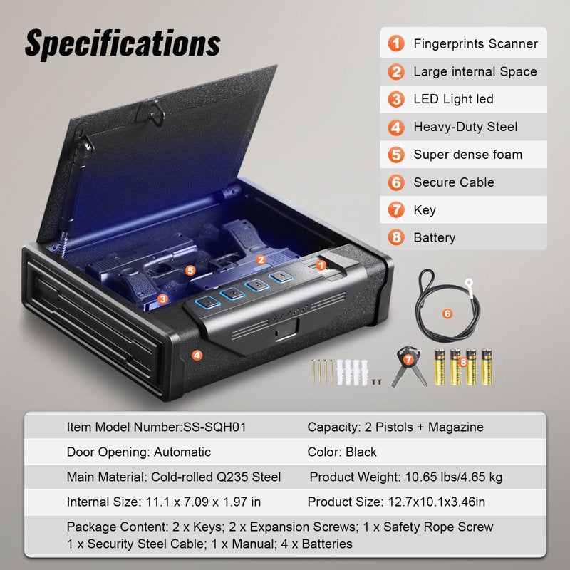 Biometric Gun Safe with Quick Access for Handguns & Valuables - 3 Entry Methods
