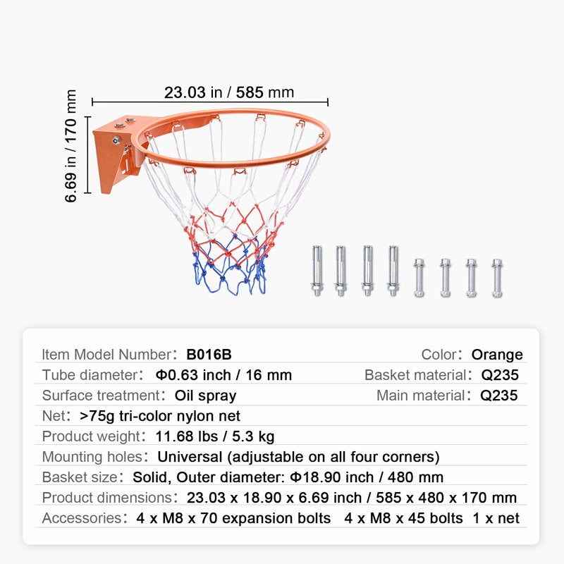 18-Inch Wall or Door Mount Basketball Rim with Net - Durable Steel Indoor & Outdoor