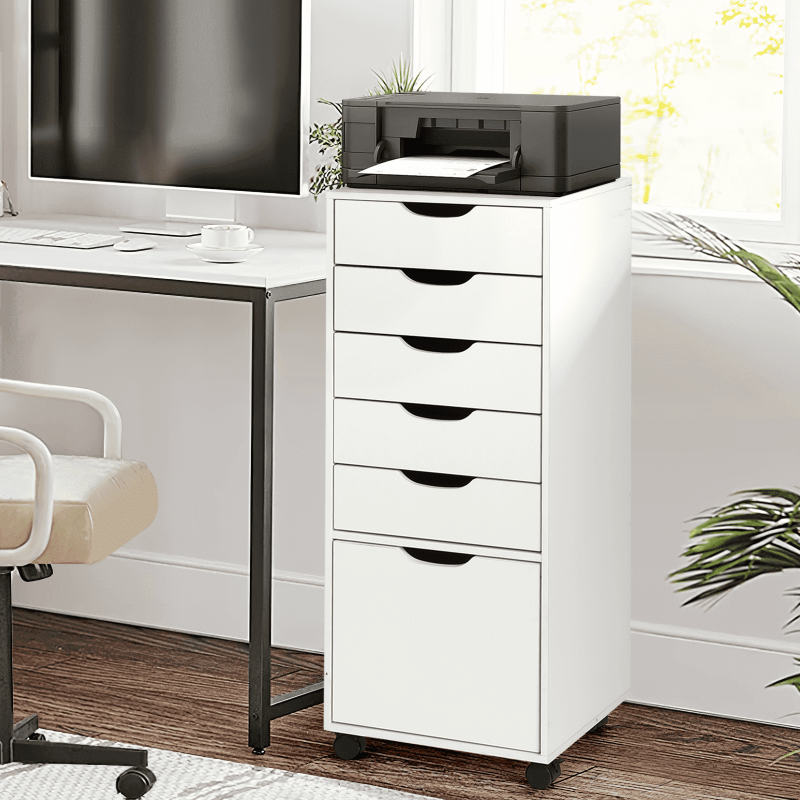 Mobile File Cabinet with Wheels, 5-Drawer Storage Organizer for Home Office and Living Room, Lockable Casters - White