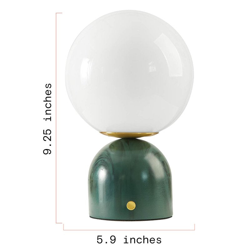 Green Marble Uplight with Brass & Glass Accents - 9.25-Inch Modern Table Lamp