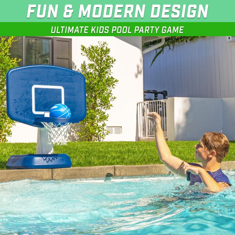 Poolside Basketball Game with Water Ball - 28x20 Inch Durable Water Hoop for Kids