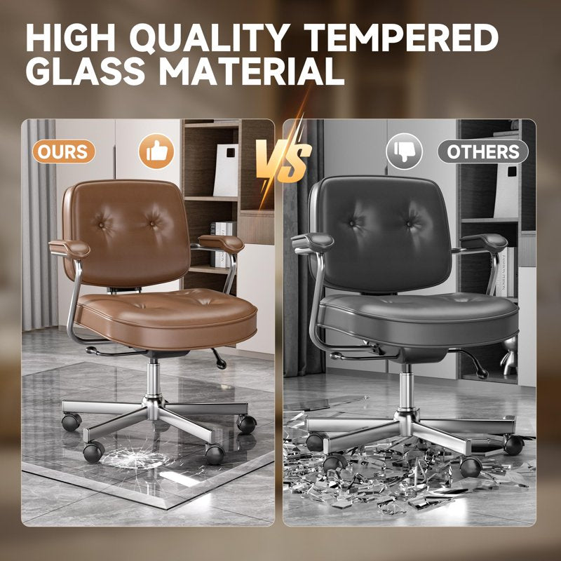 Clear Tempered Glass Chair Mat for Carpet & Hardwood Floors - Beveled Edges Office Desk Protector