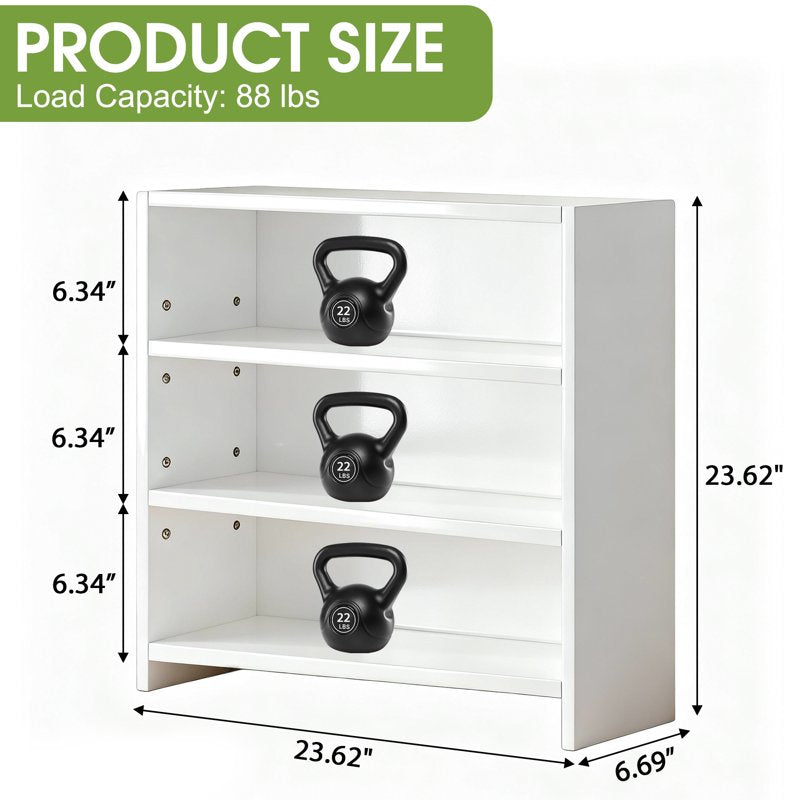 3-Tier Adjustable Open Bookcase White Storage Shelves for Home & Office