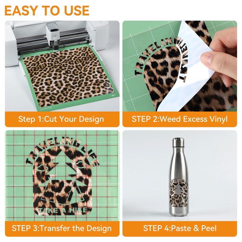 Permanent Vinyl Roll 12" x 6ft for Crafting & Sign Making - Leopard & Plaid Patterns