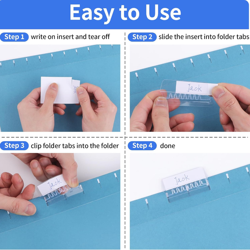 100Pcs Office File Folder Tab Labels with Inserts Clear Plastic Set
