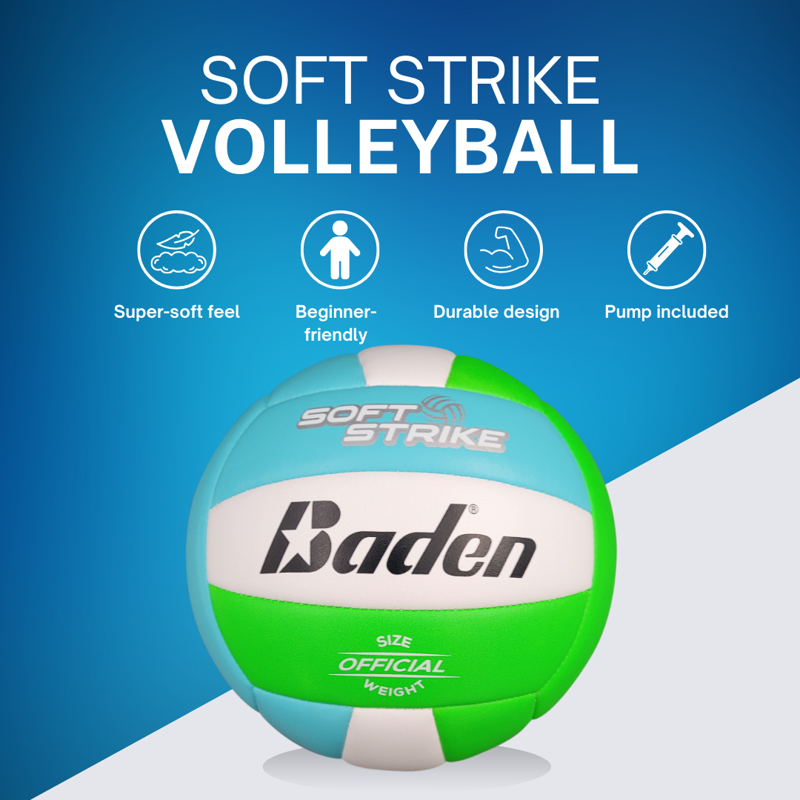 Volleyball - Official Size Soft Strike Indoor/Outdoor with Pump - Blue/Green/White