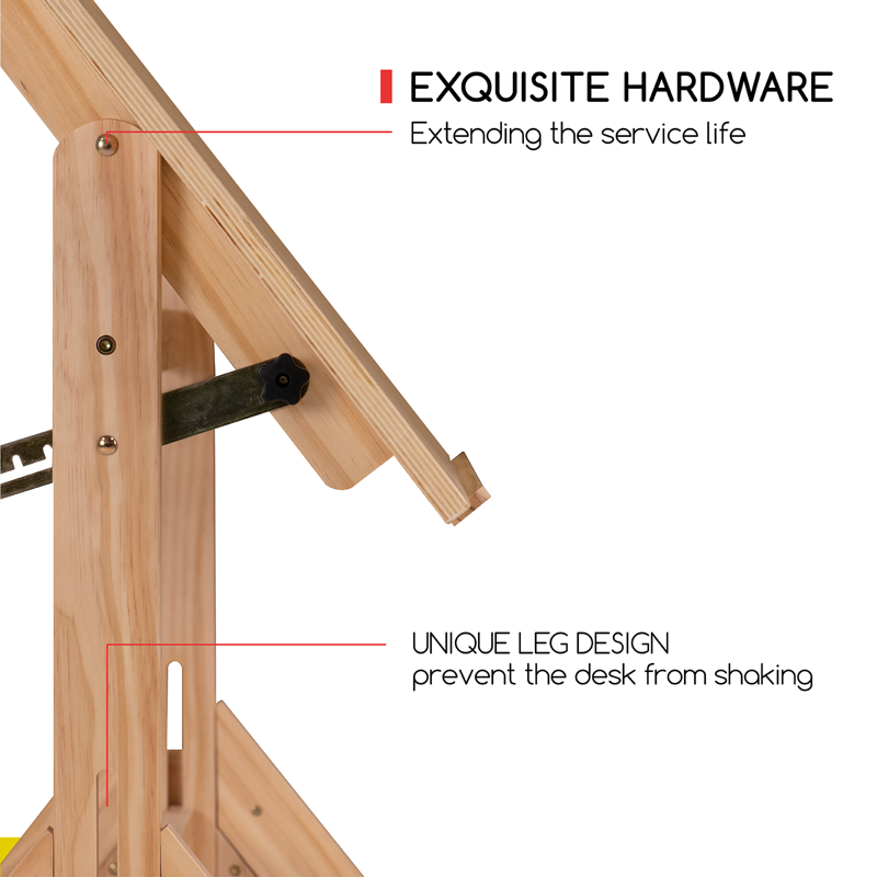 Adjustable Wooden Drafting Table with Tilt Top and Pencil Ledge - Natural Finish