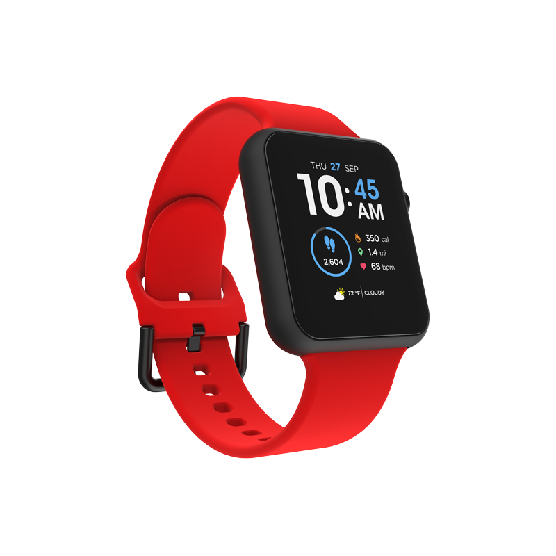 Unisex Rectangular Smart Watch with Silicone Strap, Heart Rate & Fitness Tracking