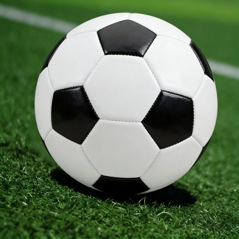 Size 5 Soccer Ball PU Leather Butyl Bladder Durable Training Ball — Excellent Air Retention, Black-White