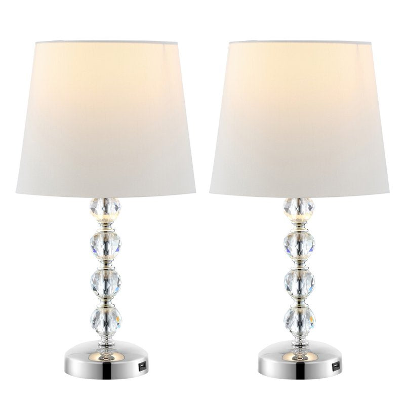 Set of 2 Crystal Table Lamps with USB Ports - Clear/Chrome