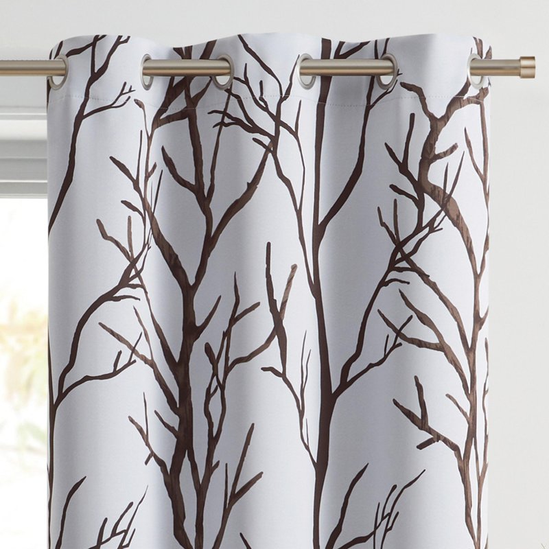 Blackout Grommet Window Curtain Panel - Nature-Inspired Branch Print, 40x63 inches