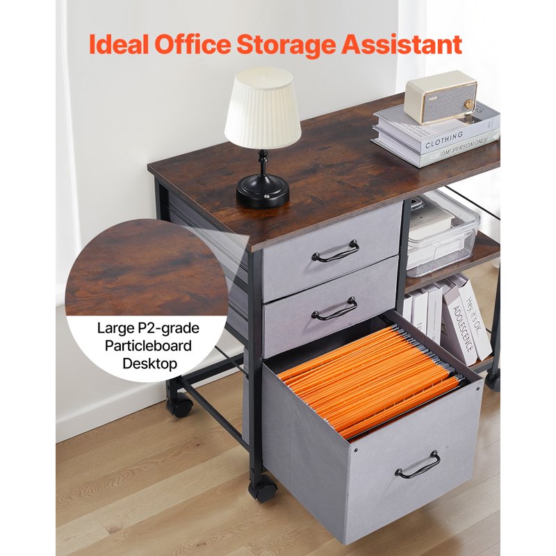 Metal File Cabinet with 3 Fabric Drawers & Open Shelves - Mobile Office Storage