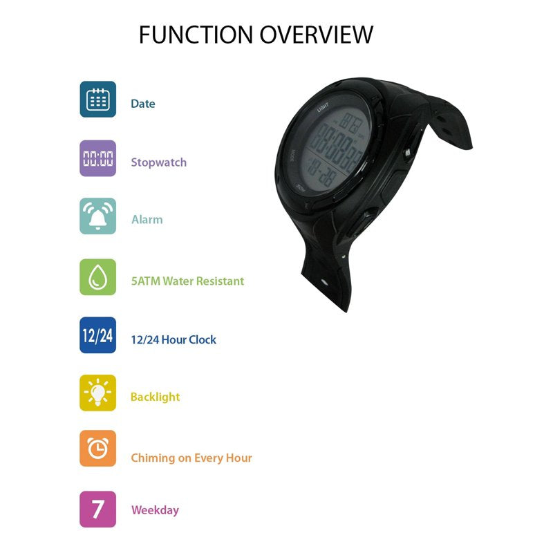 Digital Sport Wristwatch for Men with Water Resistance and Backlight