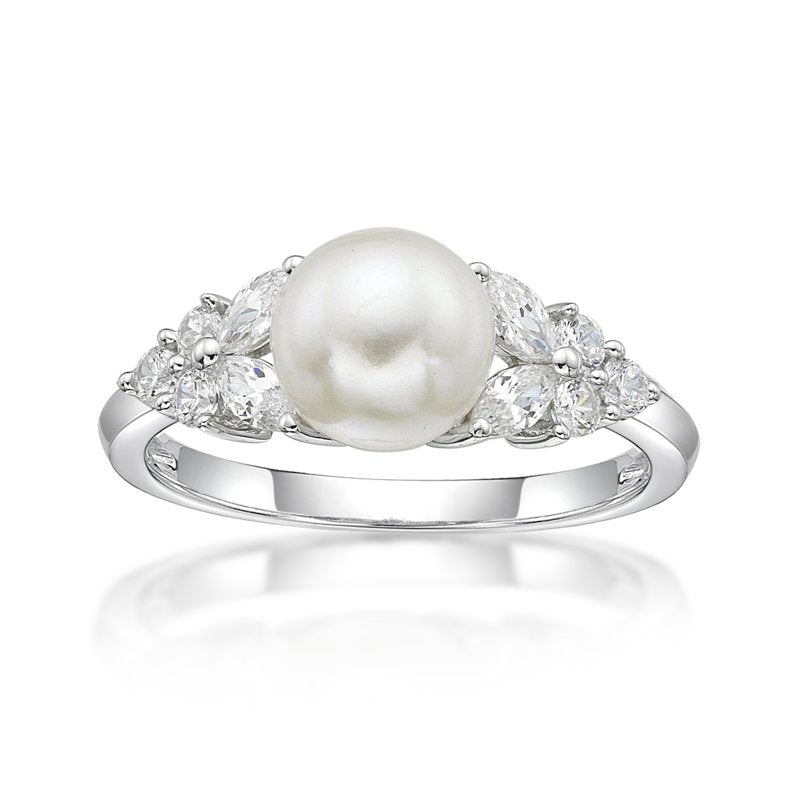 Sterling Silver Freshwater Pearl Ring with Cubic Zirconia Accent – Elegant Jewelry