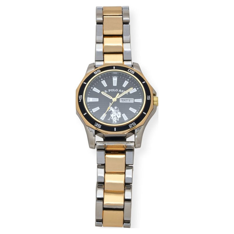 Men's Classic Quartz Watch with Black Dial and Two-Tone Band