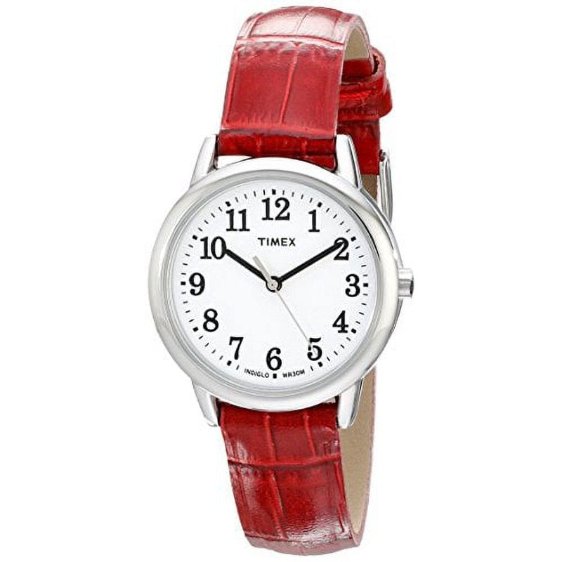 Timex Women's 30mm Easy Reader Watch with Silver-Tone Case and Leather Strap