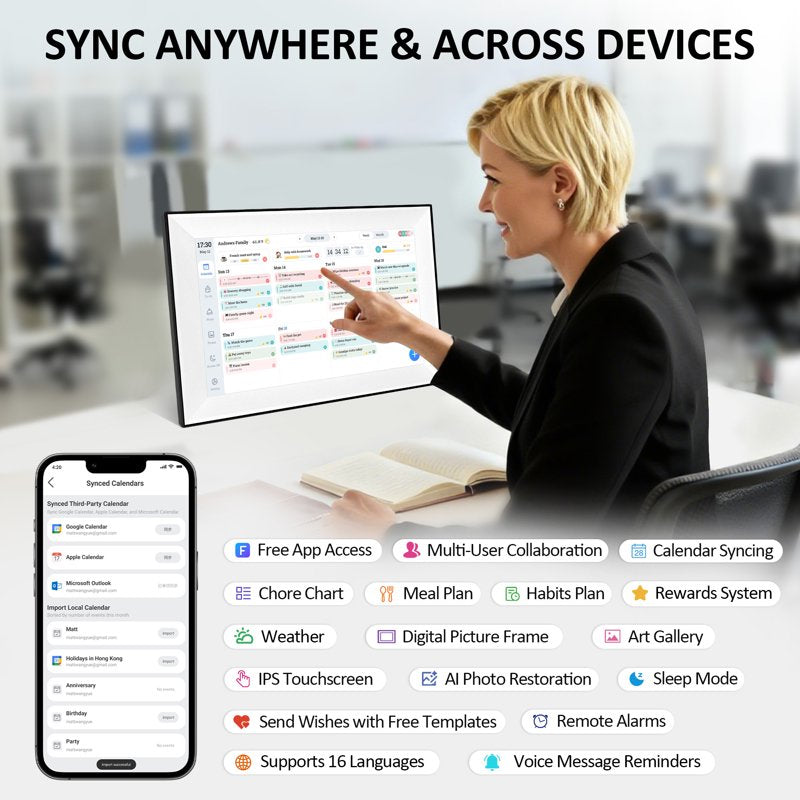 Digital Calendar Planner Touchscreen Display for Family Organization