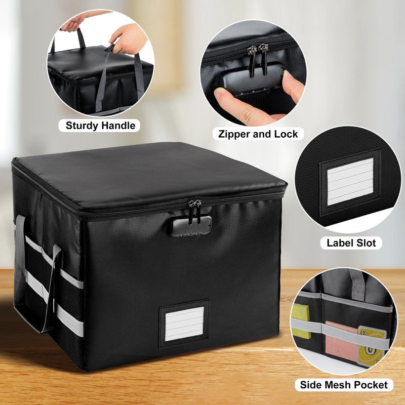 Fireproof File Box with Lock - Document Organizer for Home Office - Black
