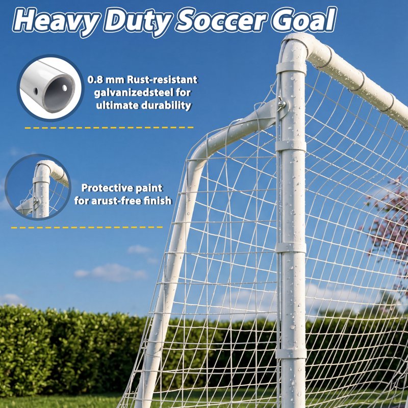 12' x 6' Mersco Heavy-Duty Backyard Soccer Goal with Net, Training Set (Includes 5 Stakes & 6 Cones)