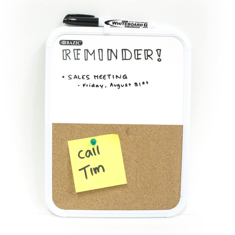 Bazic 8.5x11 Inch Dry Erase Lap Board & Cork Bulletin Board - 2-Pack, White Frame, with Marker
