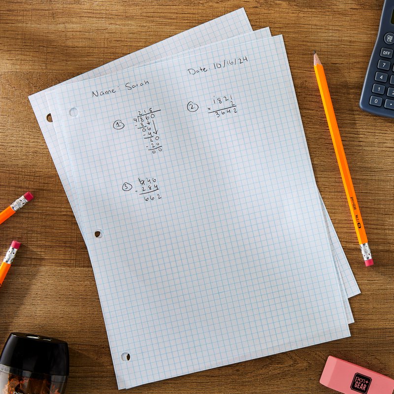 Graph Ruled Filler Paper - 5x5 Quad Grid, 80 Sheets, 8x10.5 Inches