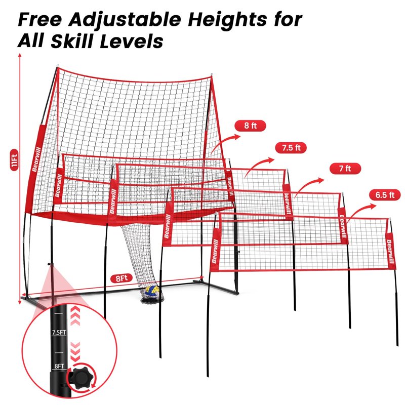 Adjustable Volleyball Practice Net System for Indoor Outdoor Training