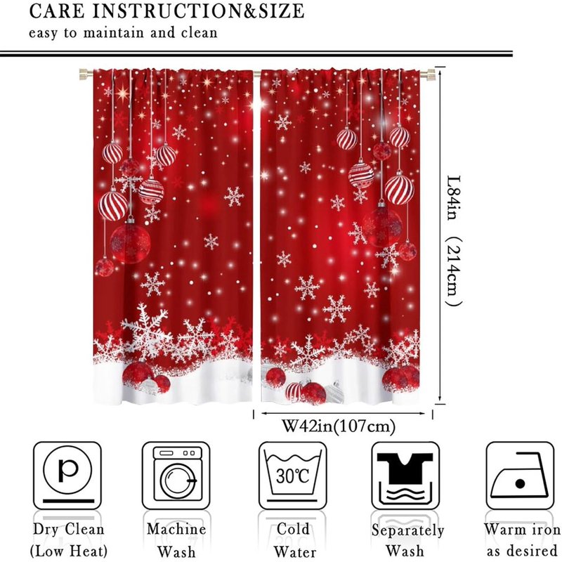 Winter Xmas Tree Glitter Print Blackout Window Curtains - 2 Panels, 84x84 Inch