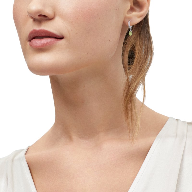 Sterling Silver Oval Peridot Drop Earrings with Cubic Zirconia Accent