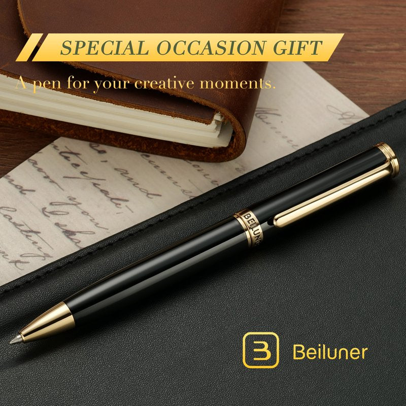 Luxury Gel Pen Set with Gold Trim in Leather Box - Executive Office Writing Gift