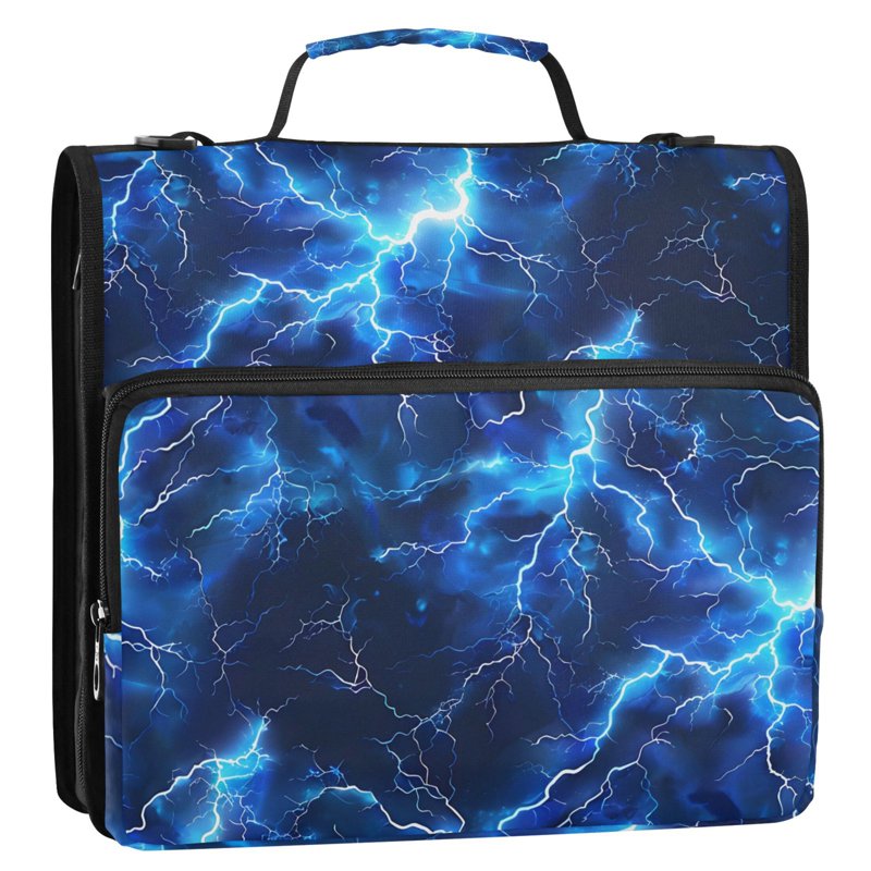 Zipper Binder File Folder Organizer Bag with Multiple Pockets and 3-Ring Ring, Blue Lightning