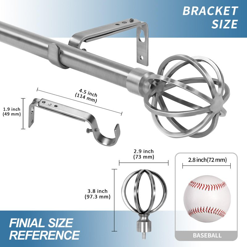 Heavy-Duty Steel Cage Curtain Rod with Decorative Finials – Adjustable 28-48 Inches