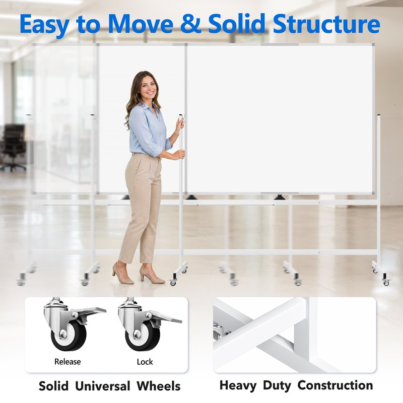 Mobile Double-Sided Magnetic Whiteboard with Stand - 60x48 Inch or 40x24 Inch