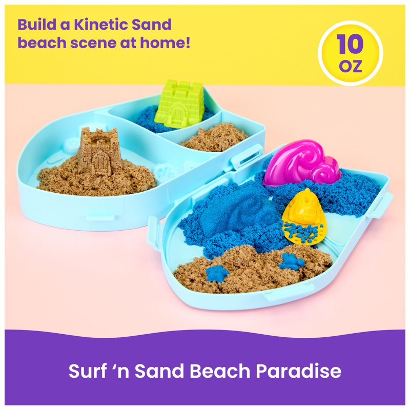 Kids Beach Sand Playset with 10 oz Kinetic Sand & Molds - Surf & Shore Fun