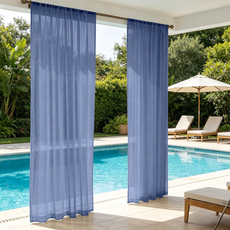 Outdoor Sheer Curtain Waterproof UV Resistant Light Filtering Drapes - Navy, Green, Pink, White