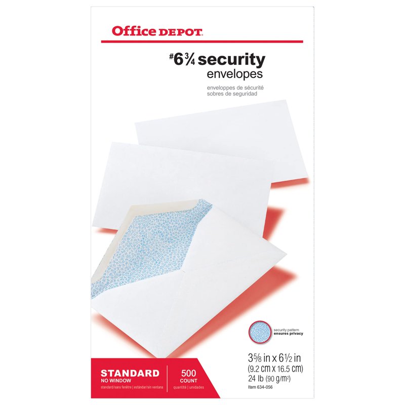 Office Depot Security Envelopes #6 3/4 White 500 Pack Privacy Sealed