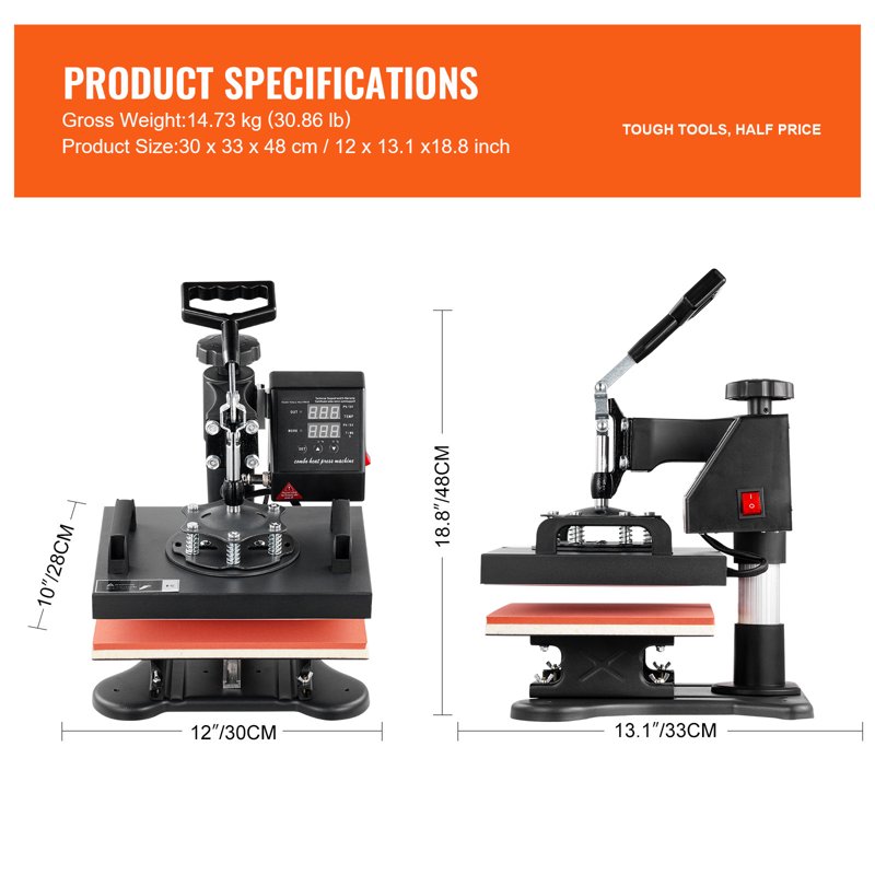 12x10 Inch Heat Press Machine for Sublimation T-Shirts & Crafts - Dual Digital Control