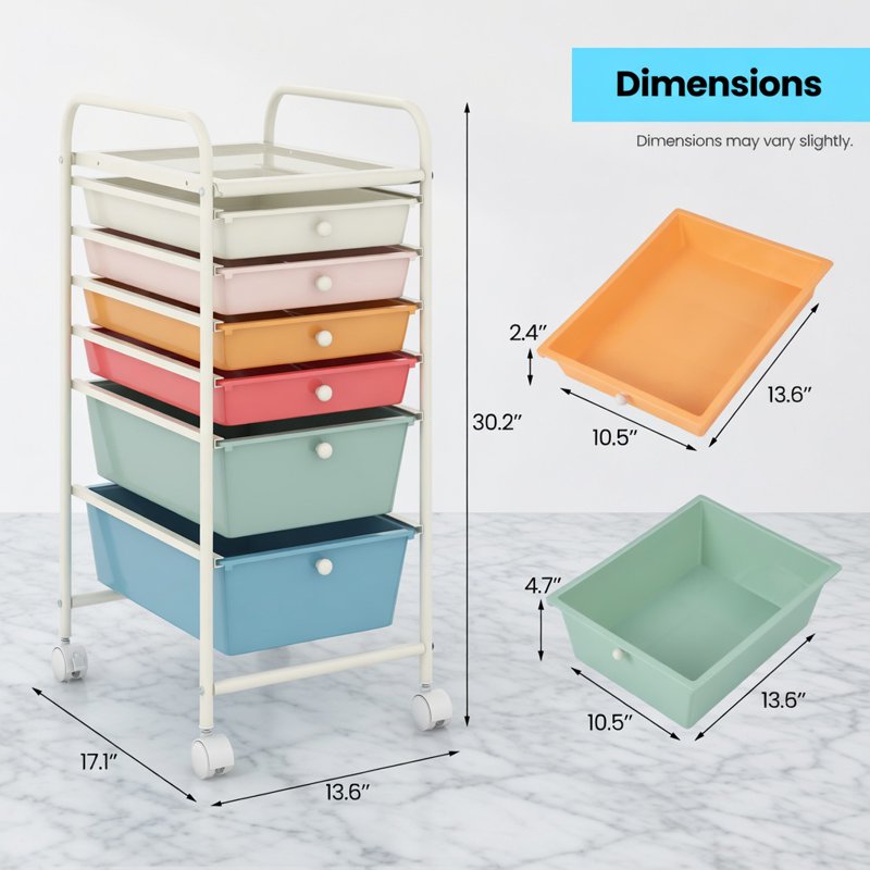 Multicolor 6-Drawer Rolling Storage Cart Organizer - Home, Office, School
