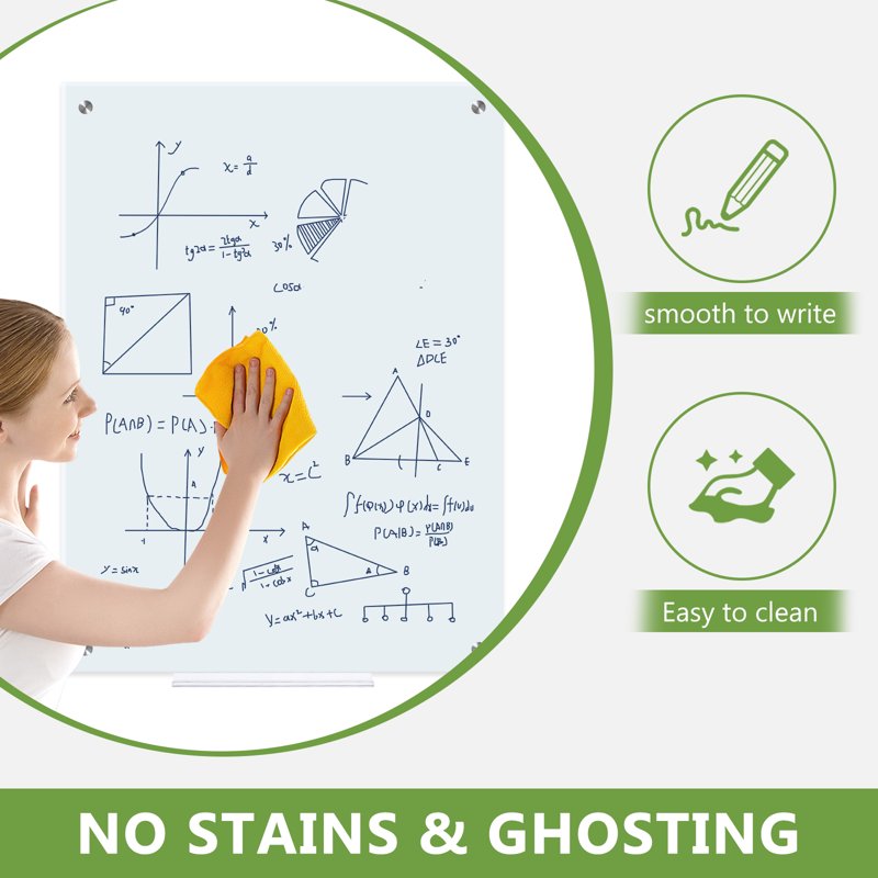 Magnetic Glass Dry Erase Whiteboard 24x18 Frameless Office & Home