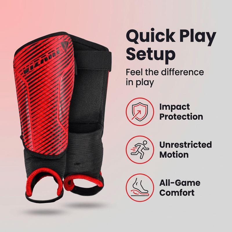 Vizari Matera Shin Guards with Ankle Protection - XS Red/Black