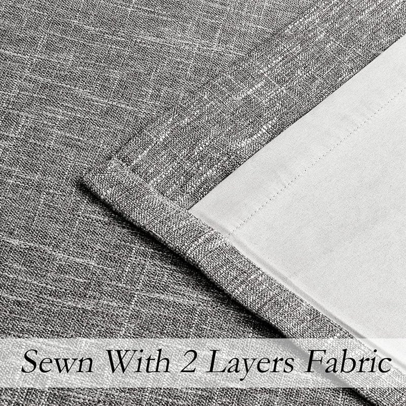 Blackout Linen Window Curtain Panels - Noise Reducing Ombre Drapes for Bedroom & Living Room