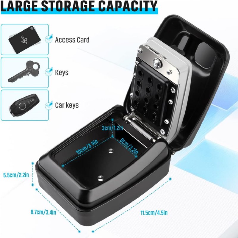 Waterproof Wall Mount Key Lock Box for Outdoor Security, 12-Digit Combination