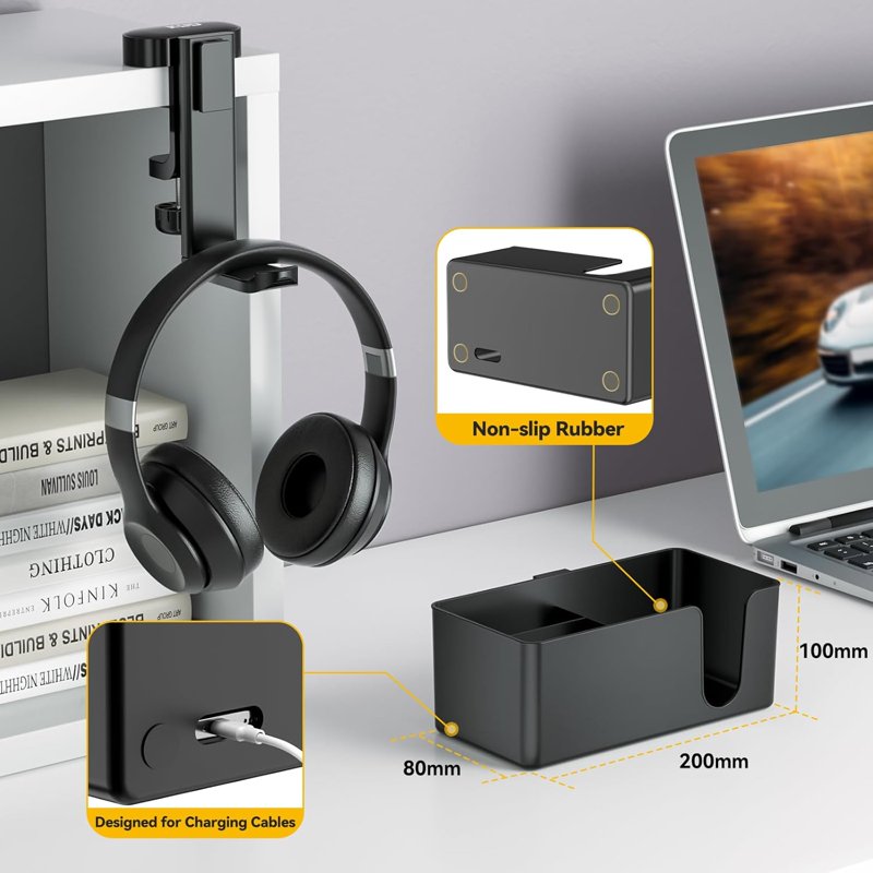 4-in-1 Desk Cup Holder & Headphone Organizer Clip - Under Desk Storage